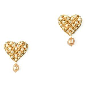 Deepa Gurnani Kalia Freshwater Pearl Heart Stud Earrings in Gold One Size